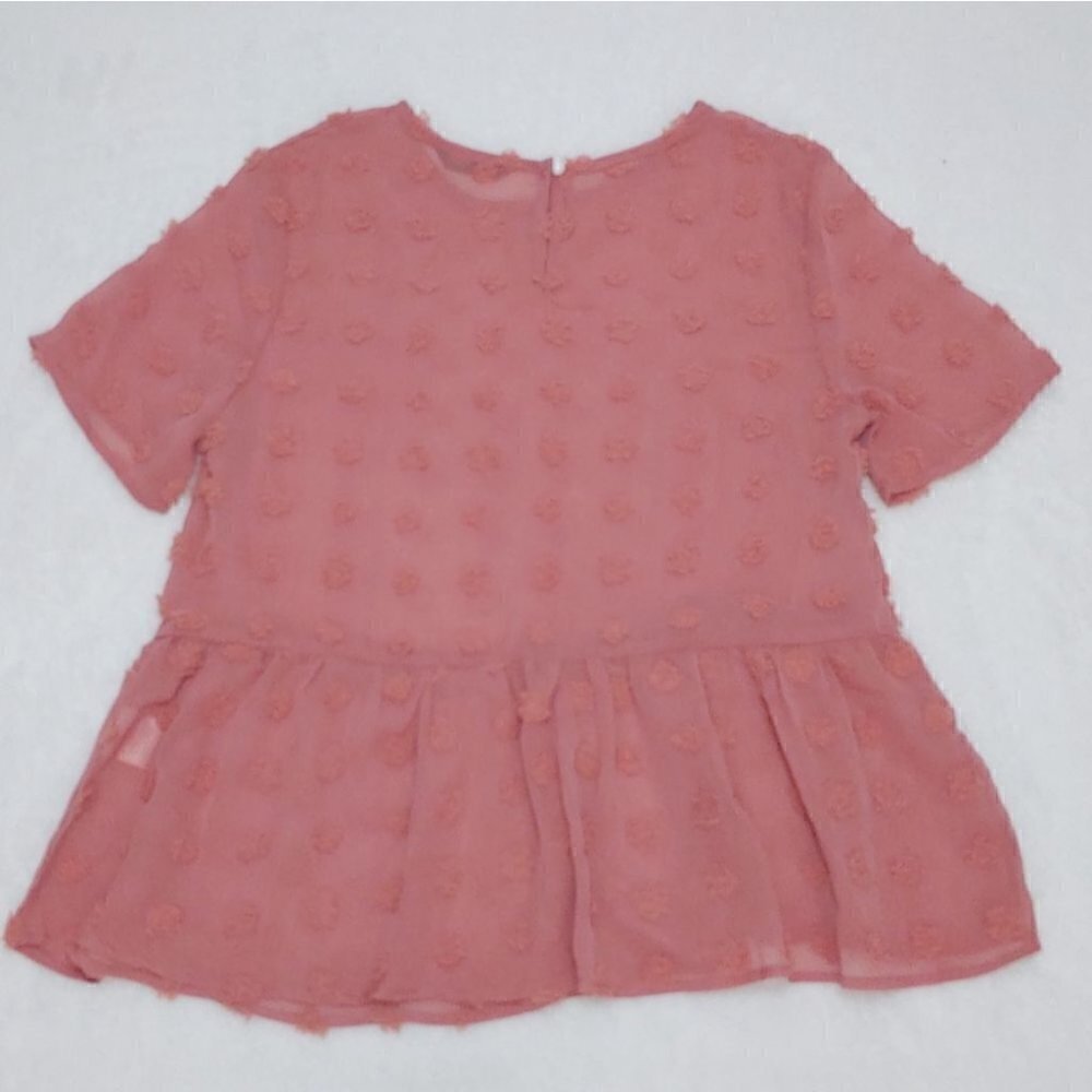 NWOT SHEIN Pink swiss dot sheer flowy peplum boho festival top - Picture 7 of 10